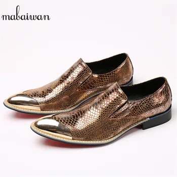 

Mabaiwan Italy Casual Men Shoes Snakeskin Leather Loafers Fashion Slipper Wedding Dress Shoes Men Slip On Handmade Party Flats