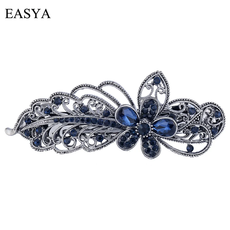 EASYA синий шпильки-Павлины горный хрусталь кристалл цветок лист заколки для волос заколки винтажные аксессуары для волос ювелирные изделия для женщин девушек