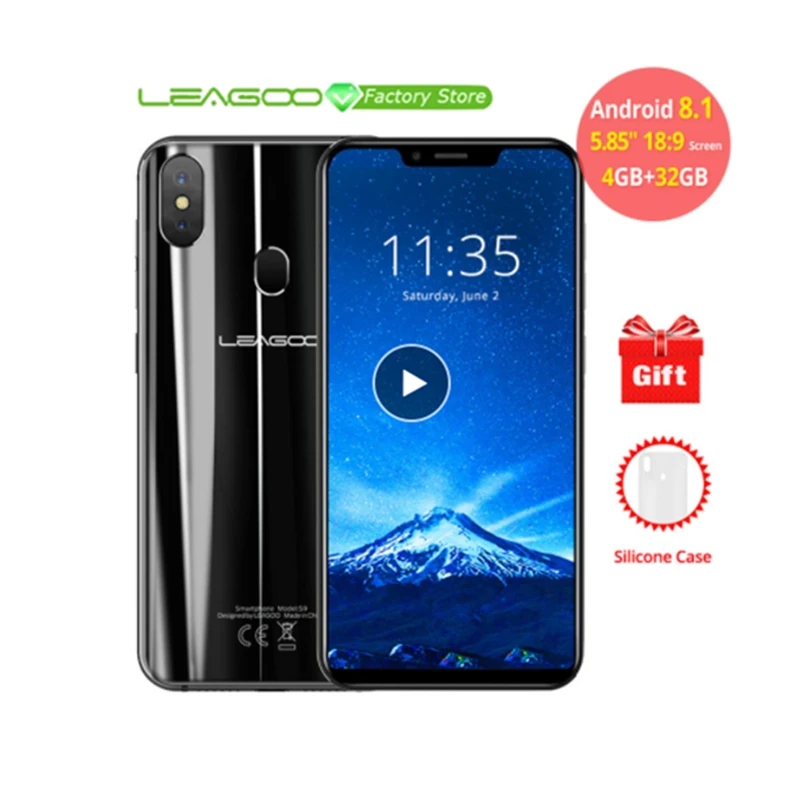 

LEAGOO S9 5.85'' HD+ 18:9 Screen Smartphone Android 8.1 4GB 32GB MTK6750 Octa Core Mobile phone 3300mAh 4G Fingerprint Cellphone