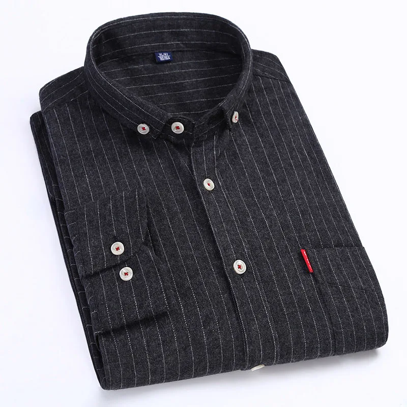 Kcoyster модные рубашки мужские черные фланелевые рубашки с длинным рукавом мягкая теплая Весенняя Осенняя полосатая Повседневная рубашка мужская брендовая одежда 4XL