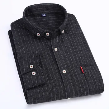 

Kcoyster Fashion Shirts Men Black Flannel Shirts Long Sleeve Soft Warm Spring Autumn Striped Casual Shirt Men Brand Clothing 4XL