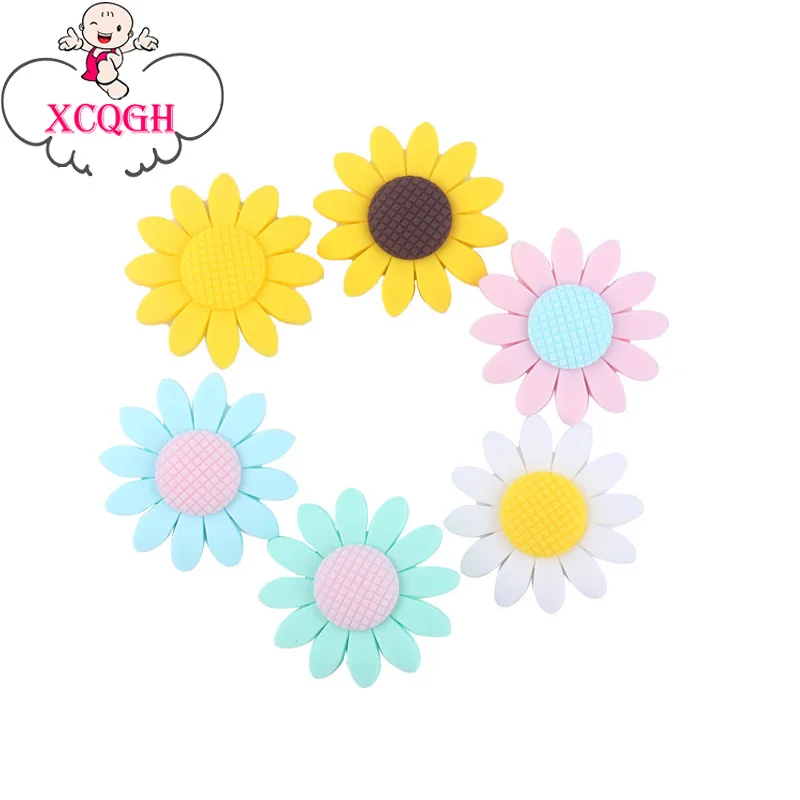 

XCQGH 5PCS Creative Baby Teether DIY Handmade Sunflower Beads Molar Necklace Jewelry Accessories Loose Beads Teether