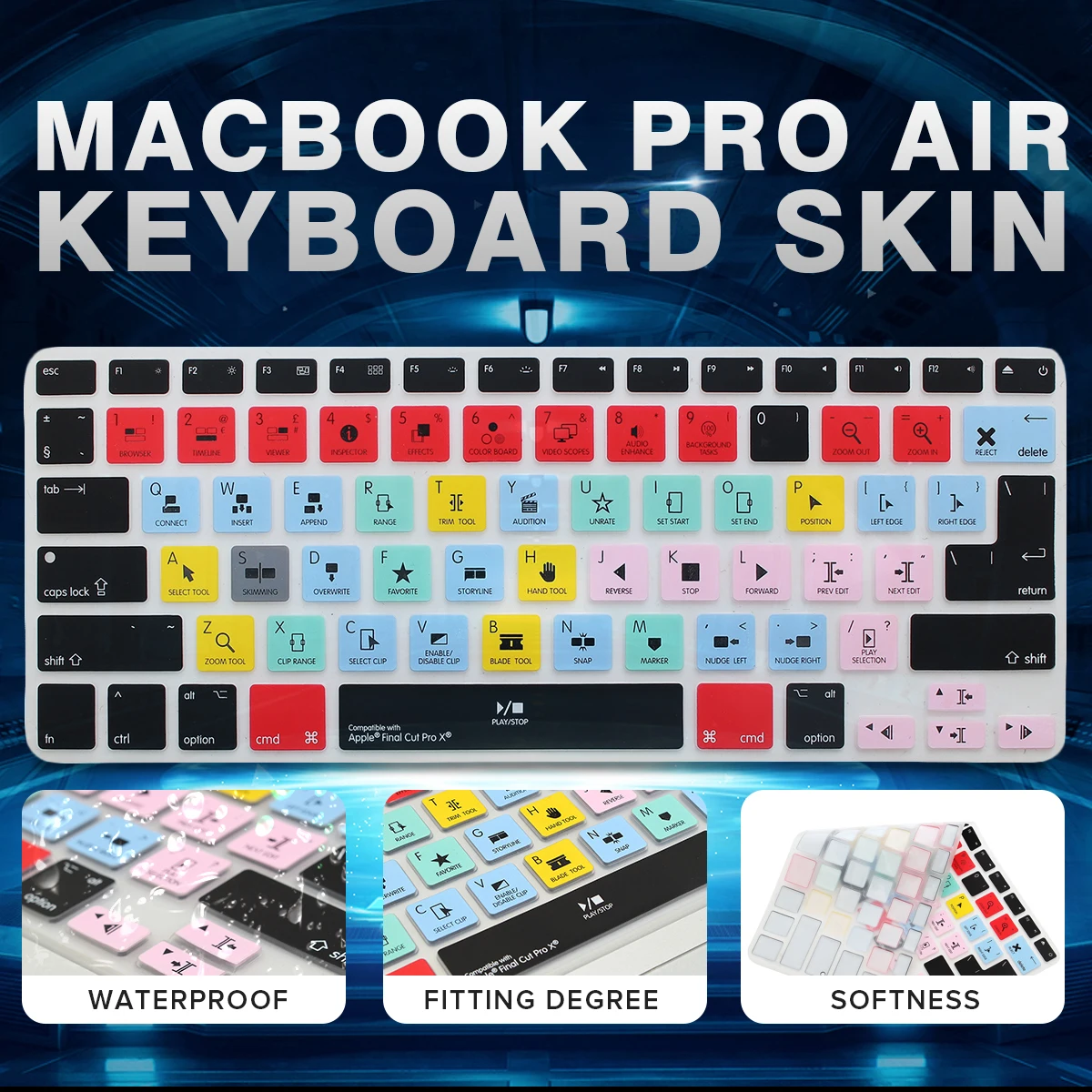 Waterproof Shortcuts KeyboardCover Skin for Macbook Pro Air 13/15/17