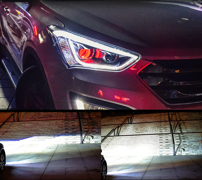 Автомобильные аксессуары, Головной фонарь для hyundai Santafe IX45 2013- H7, ленточный головной светильник, передняя фара