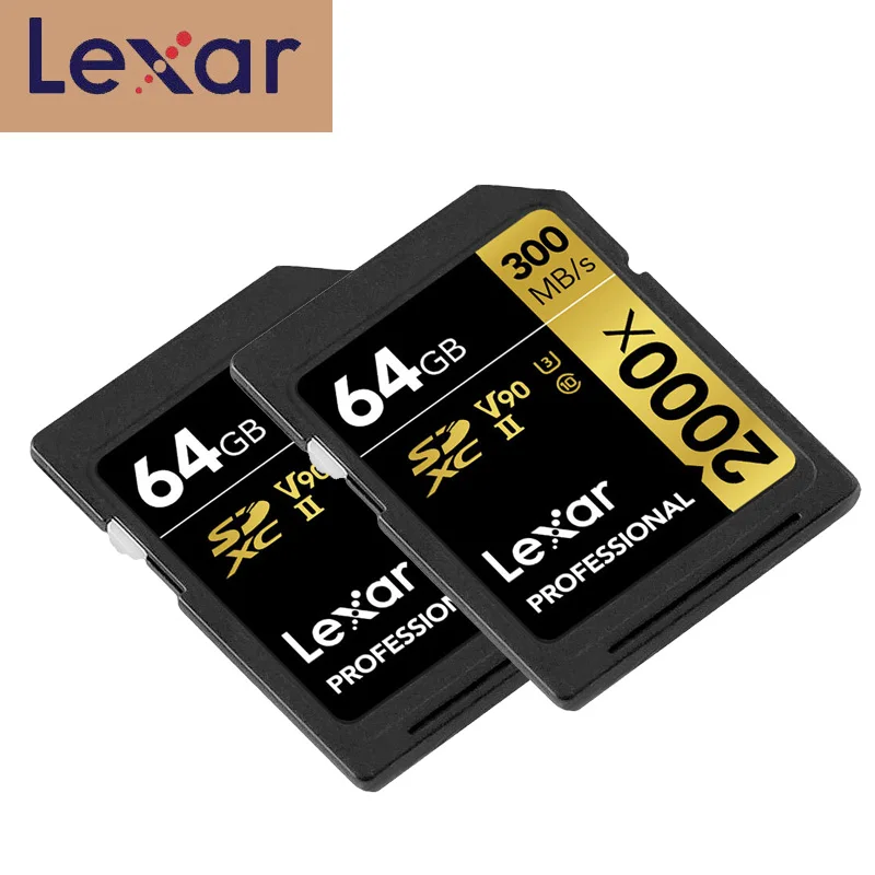 Lexar, 300 МБ/с./с, 64 ГБ, карта памяти, SD, профессиональная, 2000x, SDXC, UHS-II, U3, класс 10, флеш-карты для 3D 4K цифровой DSLR камеры