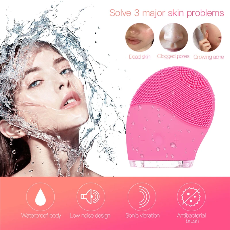 

Electric Silicone Facial Cleaning Brush Rechargeable Waterproof Sonic Face Washing Tool Cleaner Massage Face Skin Care Devices45