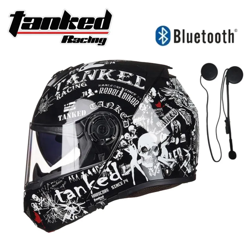 

German Band Tanked Racing Double lens Motorcycle Helmets Flip Up Helmet ABS Open Face Motorbike Safety helmet with Bluetooth