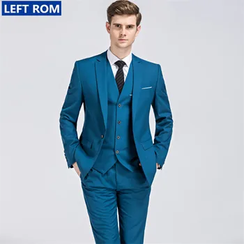 

2020 Pure Color Formal Business Suit 3-piece Business Wedding Party suit Blazer and pants and vest autumn