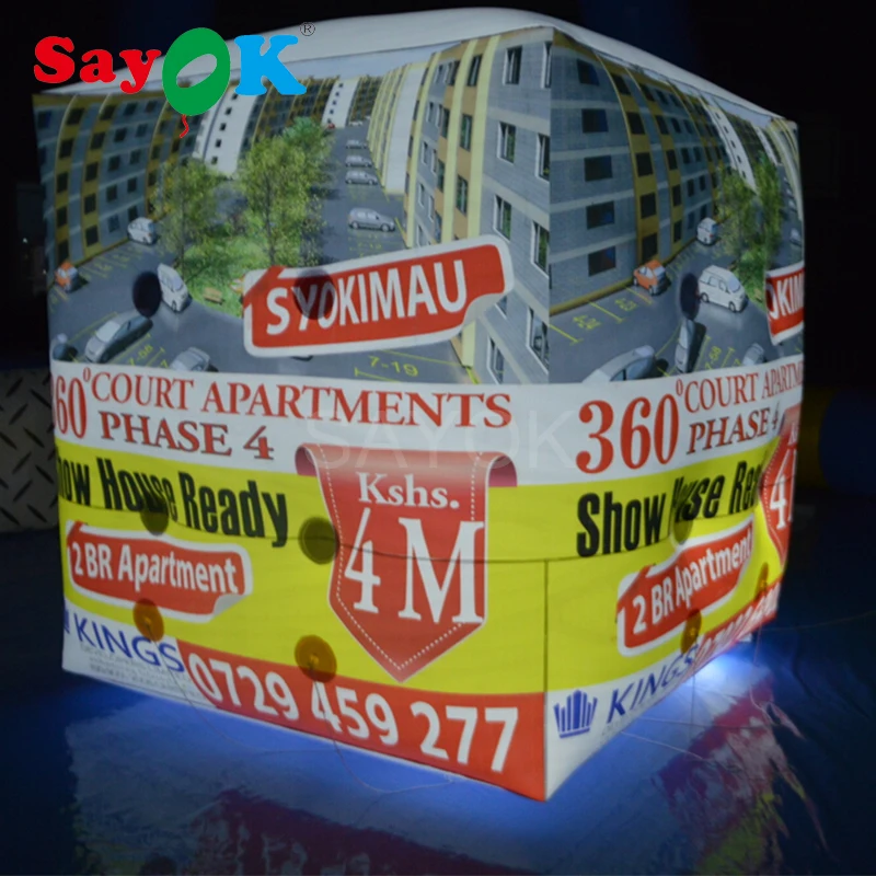 2m 0.2mm PVC Helium balloon inflatable helium cube sky balloon with led light for advertising