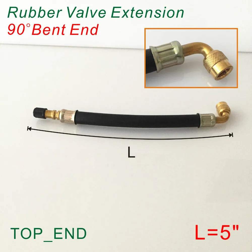 

5" Long,90 Degree Bent End,Flexible Rubber Valve Extension,Work w/ Tire Valve Directly