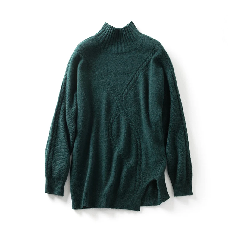 Зимние женские кашемировые шерстяные свитера, пуловеры с высоким воротом, повседневные Модные свободные пуловеры, одноцветные женские вязаные джемперы - Цвет: Green