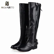 Prova Perfetto/ г. зимние черные модные женские ботинки высокого качества рыцарские сапоги из натуральной коровьей замши на плоской подошве теплые высокие сапоги