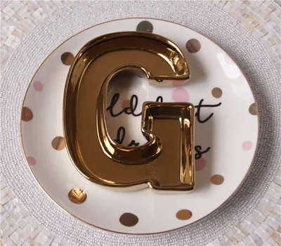 Золотой буквенный керамический поднос десертные декораторы toools для свадебной вечеринки и украшения стен A-Z на выбор 12 см конфетные тарелки - Цвет: G