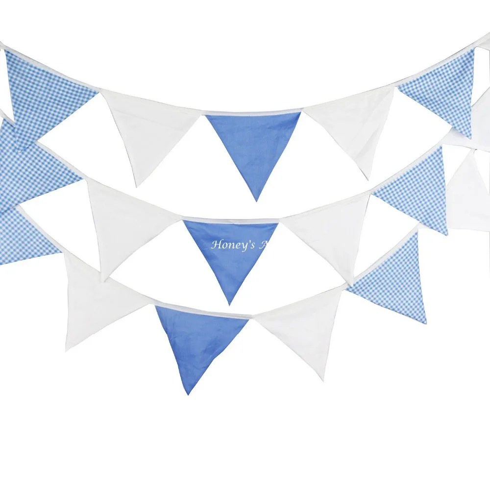 

5.4M 24flags Blue White Fabric Bunting Personality Wedding Birthday Party Decoration Baby Shower Customize Garden Room Garland