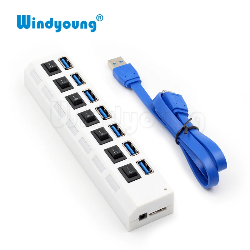 Windyoung USB Hub 3,0 высокое Скорость 7 Порты и разъёмы USB 3,0 концентратор с EUPower адаптер многопортовый usb-адаптер ВКЛ/ВЫКЛ для ноутбука MacBook