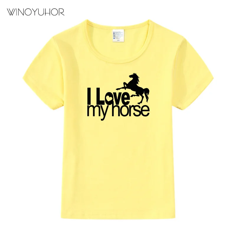 Детская футболка с принтом «I Love My Horse», футболка для мальчиков и девочек, одежда для малышей, футболки с короткими рукавами с забавными животными - Цвет: Yellow