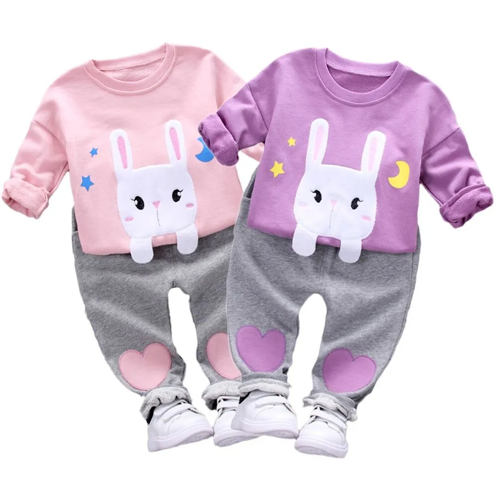 Fashion Baby Girl Clothes Set 2PCs Long Sleeve Rabbit Print Pullover Tops Loving Heart Pants roupas infantis menina | Детская одежда и
