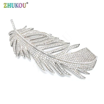 

30*80mm Handmade Brass Cubic Zirconia Feather Charms Pendants DIY Jewelry Bracelet Necklace Making, Model: VD348