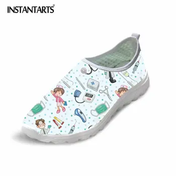 INSTANTARTS Cute Nurse Shoes Women Spring Summer Flats Shoes Cartoon Nursing Light Weight Mesh Shoes Woman Beach Women's Loafers instantarts summer sneakers nurse flats shoes 3d cartoon nursing print women casual lace up mesh walk sneakers zapatillas mujer