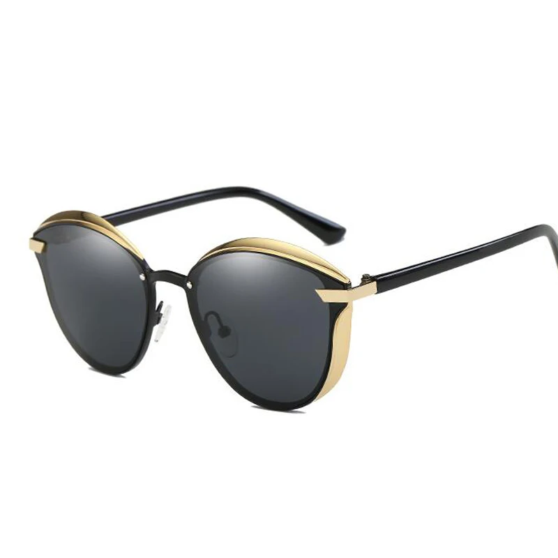 DEARMILIU женские Винтажные Солнцезащитные очки кошачий глаз, женские брендовые дизайнерские модные круглые ретро поляризованные зеркальные солнцезащитные очки для женщин - Цвет линз: C3 Gold grey