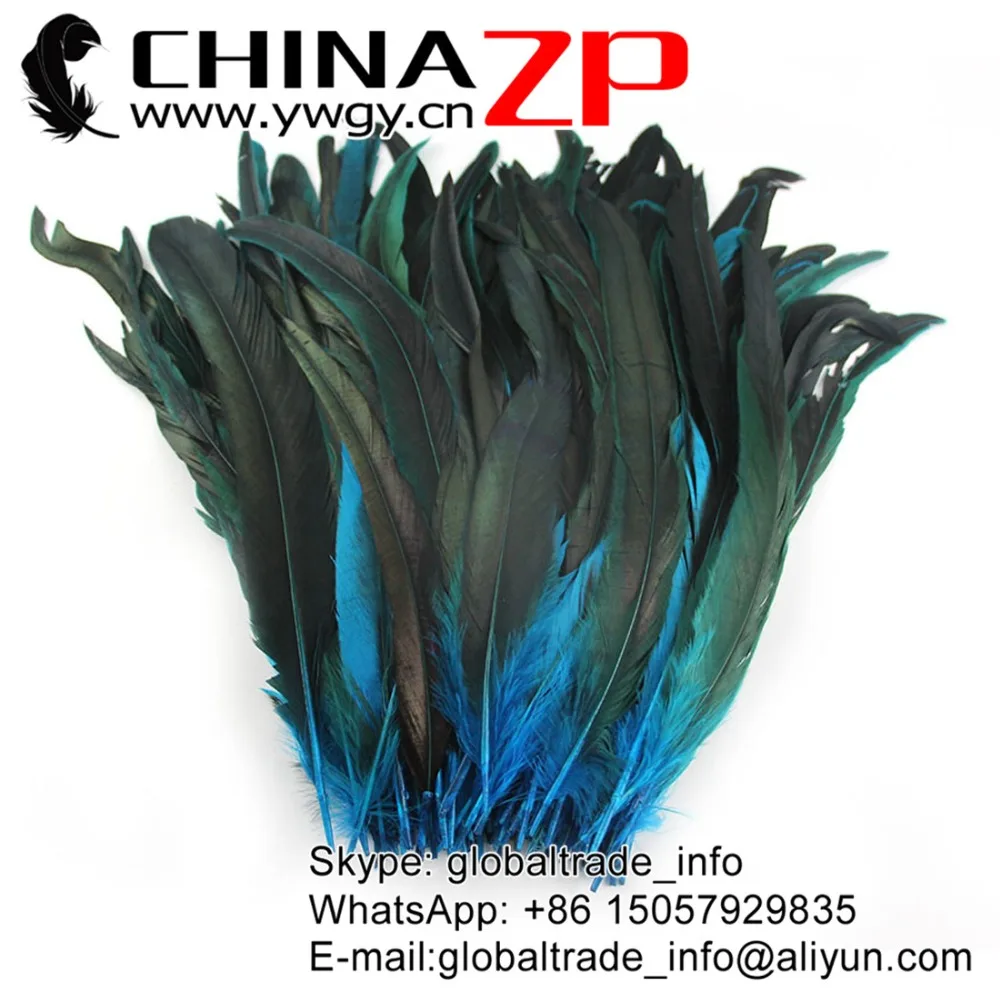 

CHINAZP Factory 200pcs/lot Size from 12inch to 14inch (30~35cm) Good Quality Part Dyed Turquoise Rooster Feathers