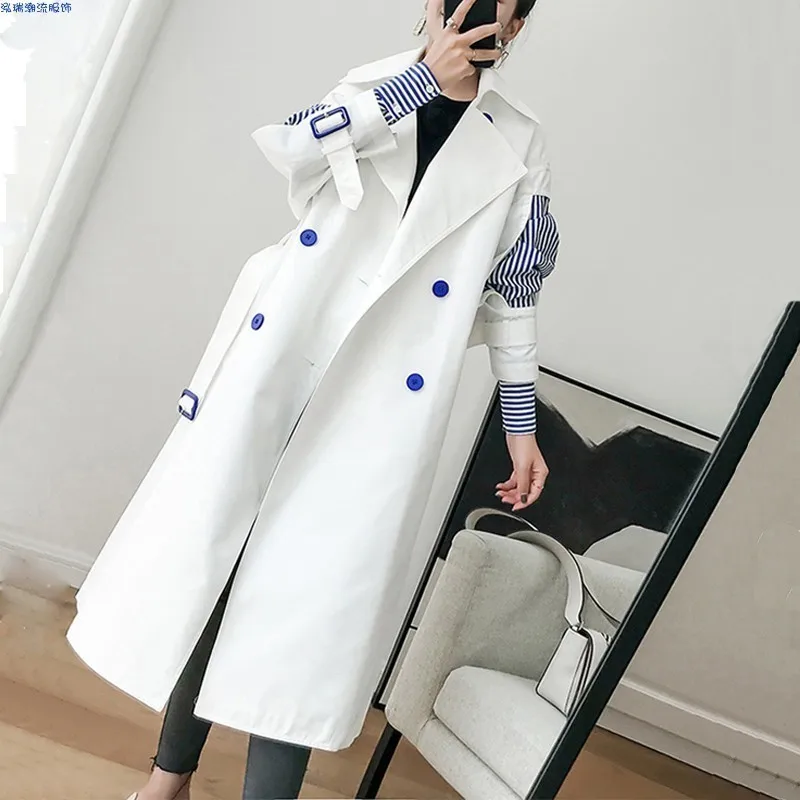 

LANMREM 2019 new fashion womne clothes korean girl's Windbreaker Korean Two Paper Sleeve Joint Stripe Chic Loose Coat WC00200L