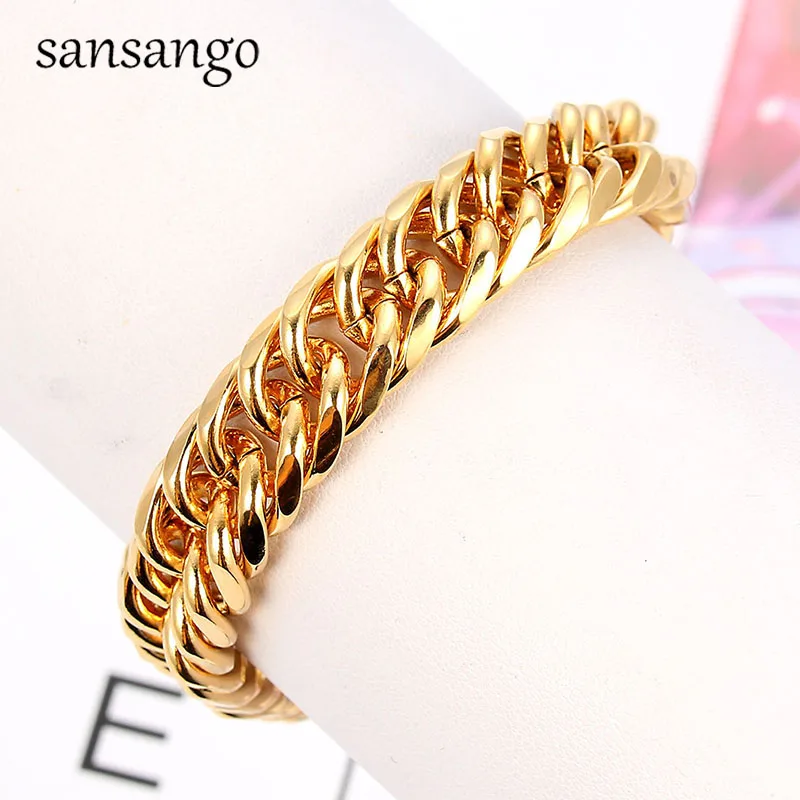 New Arrival Hip Hop 24K Golden Curb Link Chain Bracelet Male Jewelry For Men Women Luxury Bangle Party Gift Wholesale 18cm