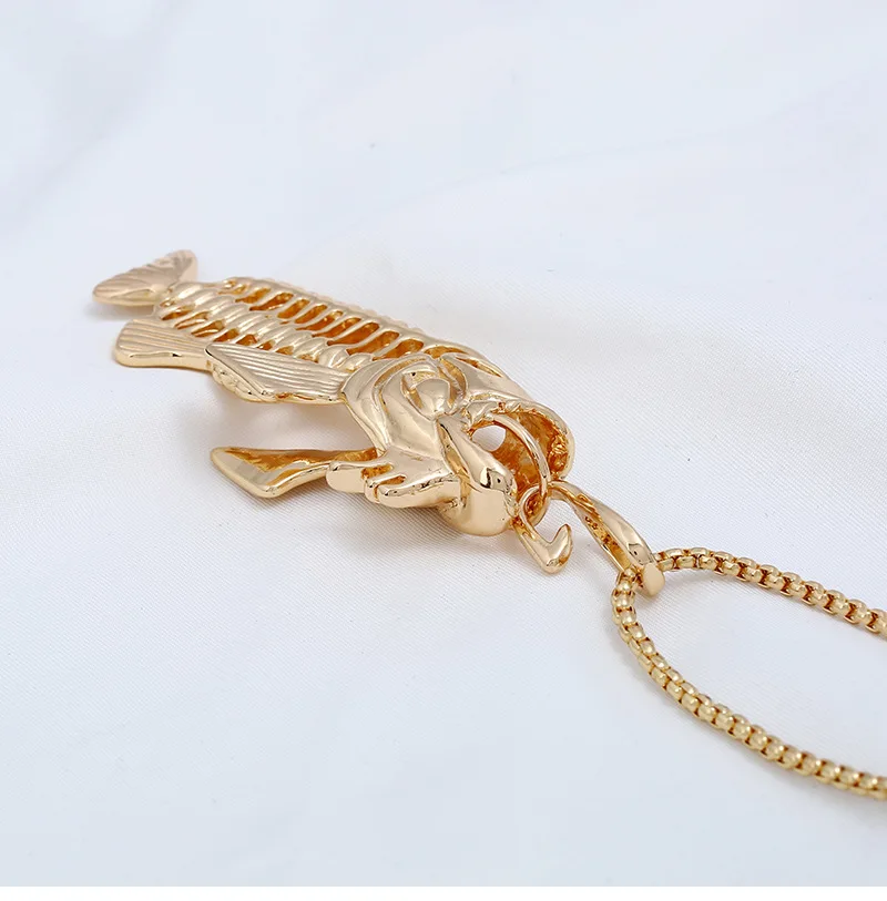 Charms Fish Bone & Fishing Hook Pendant Necklaces Shellhard Stainless Steel Hollow Fish Skeleton Bone Necklace Fashion Jewelry