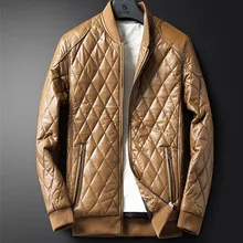 Темно-синие M-4XL мужские призматические клетчатые однотонные японские модные красивые ПУ кожаные куртки Уличная мода молодежное пальто