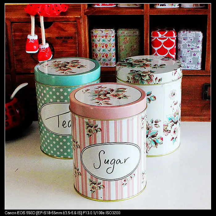 

Storage box for home Vintage Floral Tea Coffee Sugar Storage Tin Metal Box Home Decor Decoration Display 14.5*11cm D3