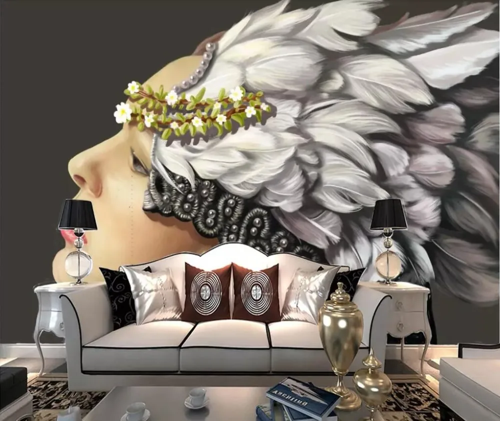 

Nordic style feather headdress beauty living room background wall