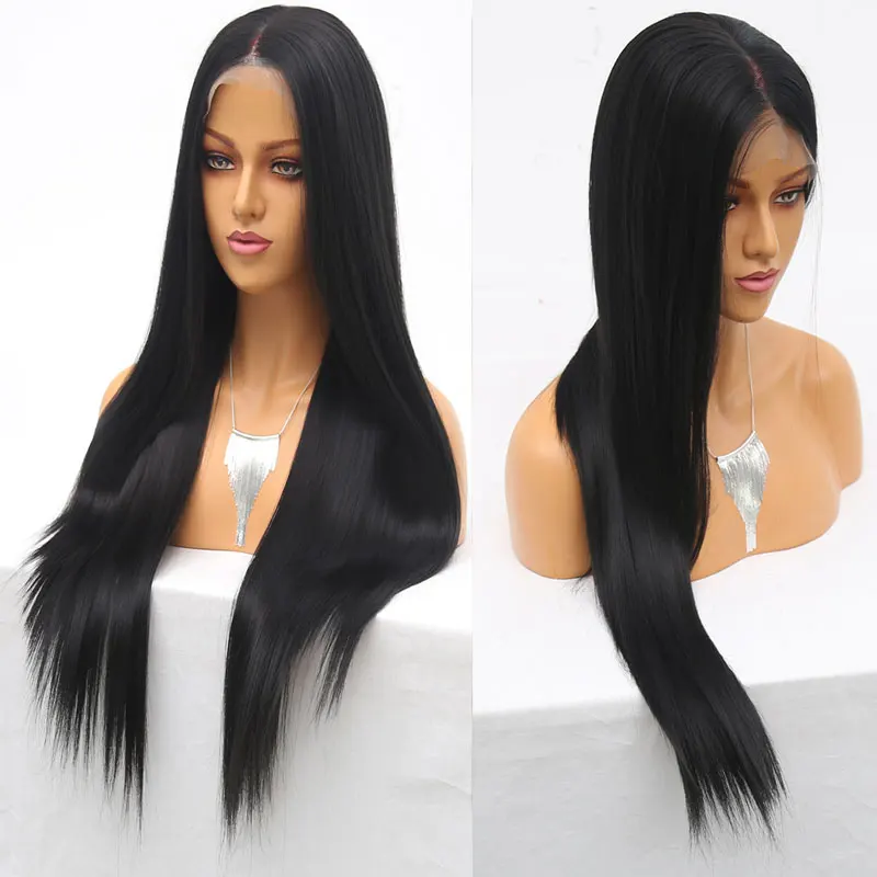 Bombsell 13x6 дюймов синтетический кружевной передний парик прямой Высокая температура термостойкие волокна волос натуральный волос для женщин