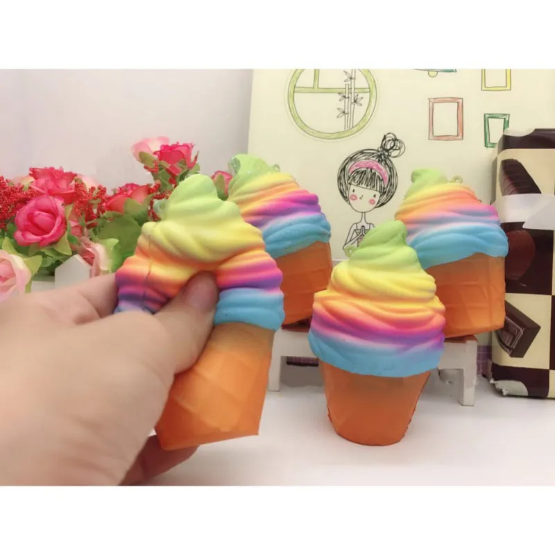 10 см Jumbo Squishy Ranbow конус для мороженого Jumbo PU медленно поднимающаяся мягкая игрушка для снятия стресса