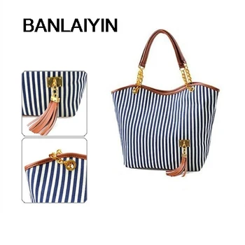 

WholeTide 5* Stripe Design Women Street Snap Candid Tote Single Shoulder Canvas Bag Handbag