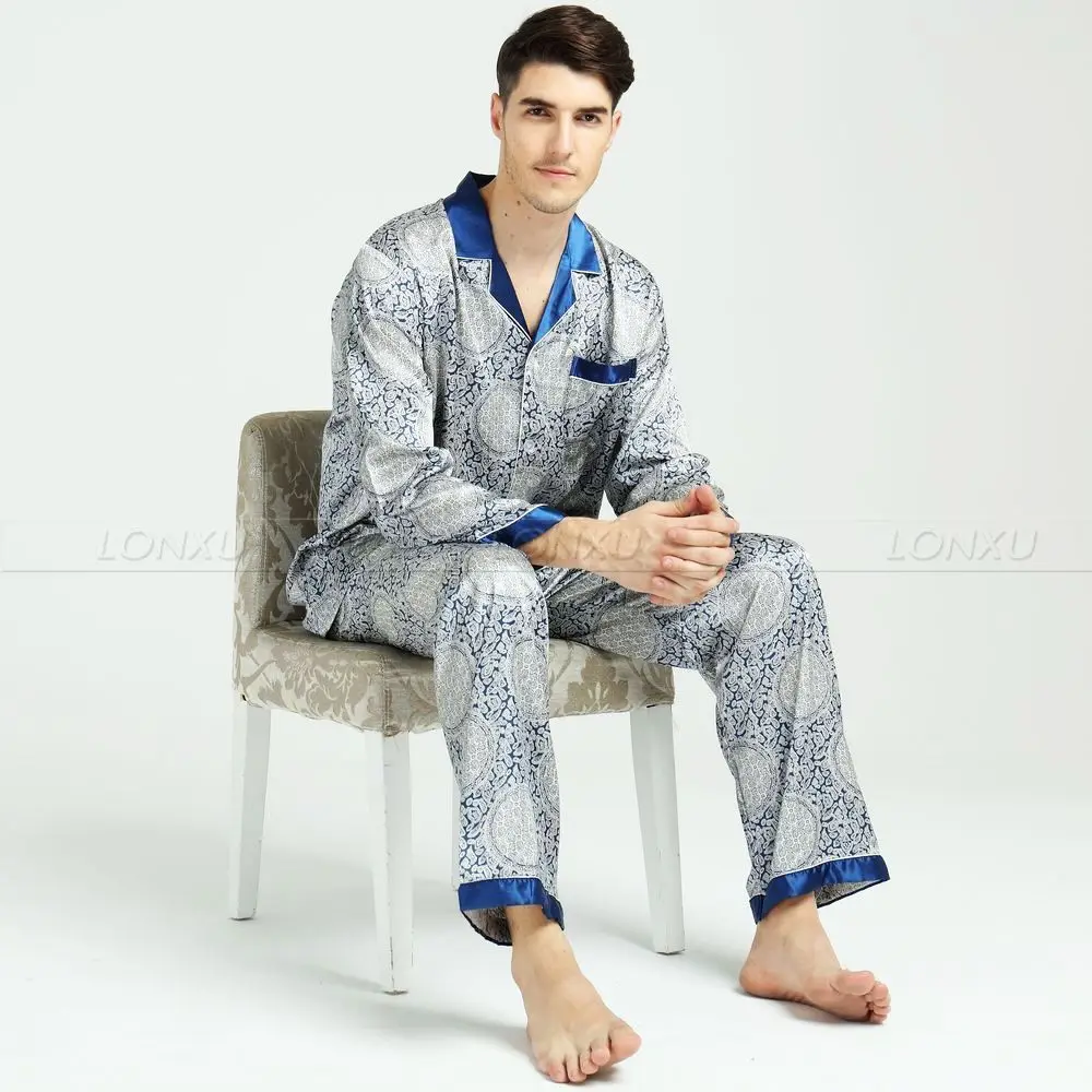 Goedkoop Mens Zijde Satijn Pyjama Set Pyjama Pyjama Set Nachtkleding Loungewear M, L, XL, XXL, 3XL