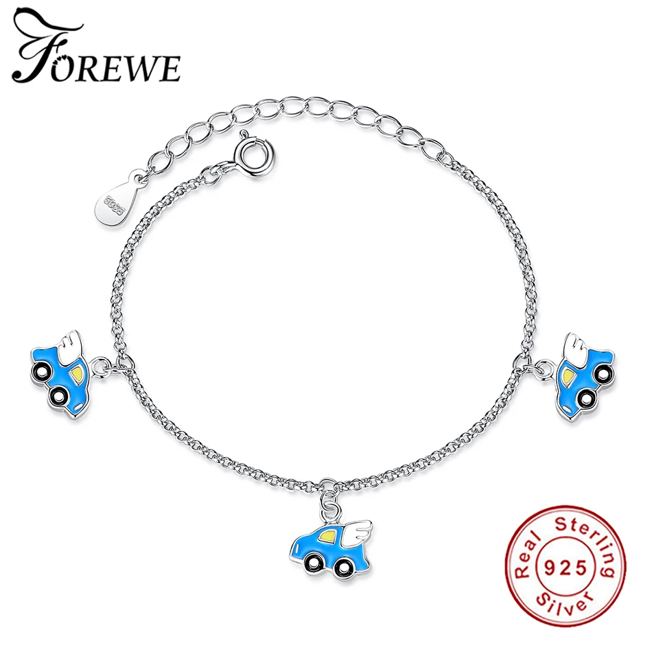 FOREWE Blue Enamel Fly Car Children Toy Bracelet & Bangle 925 Sterling