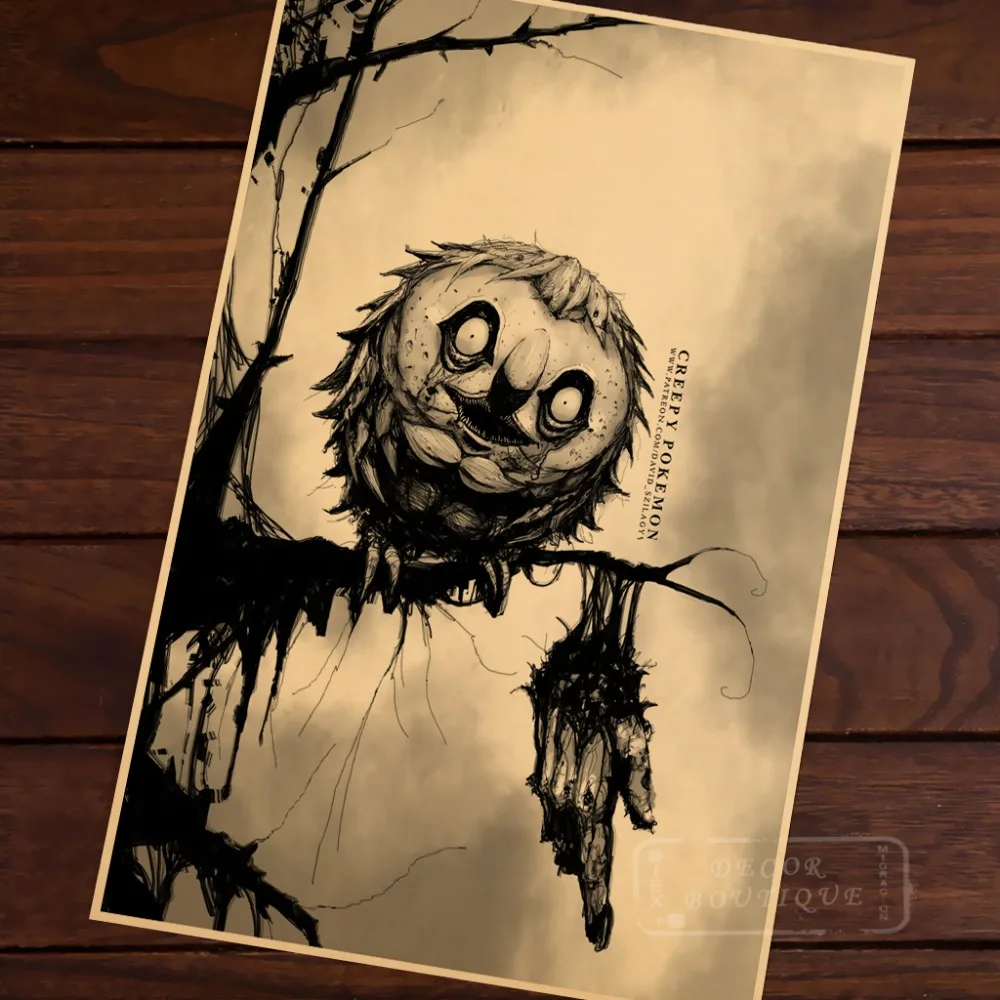 Классный жуткий покемен Rowlet карманные монстры Ретро винтажный холщовый каркас