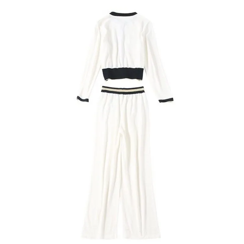 Poitrine Automne Street Dame Pantalon Chic High Deux Ensembles Unique Ample Tricotée Femmes Pic Coréenne Femelle Ensemble Blanc As Chemise Pièces wXI0Idq
