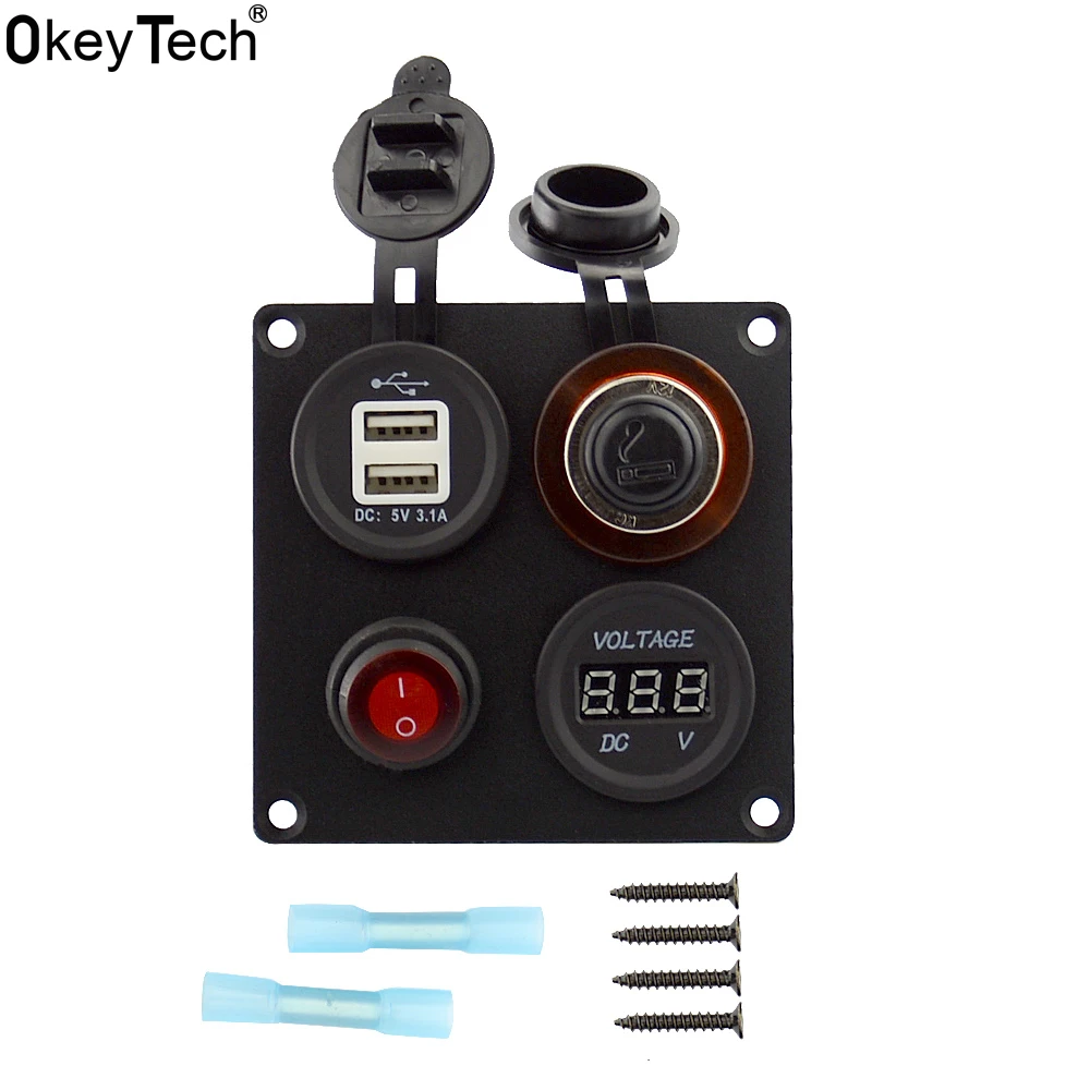 

OkeyTech New Styling Dual USB Voltmeter Meter Power Socket Cigarette Lighter Button Switch Car Truck Boat Motorcycle Accessory