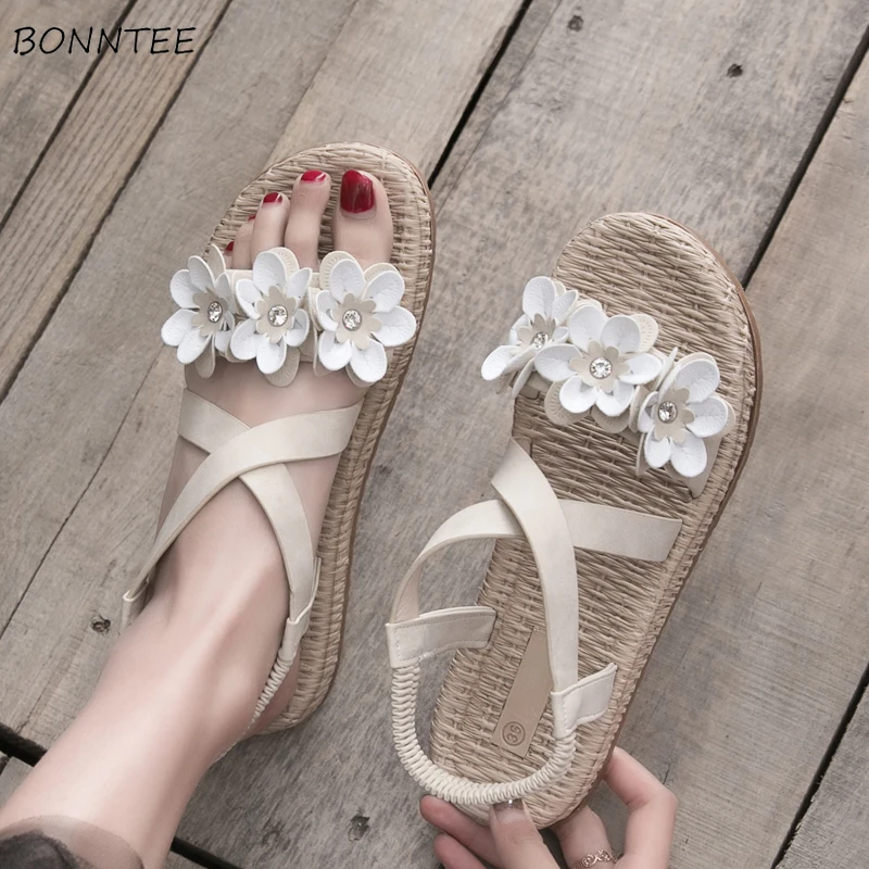 

Sandals Women Trendy Flower 2019 Summer Sweet Leisure All-match Shoes Womens Simple High Quality Chic Flat with Ladies Sandal