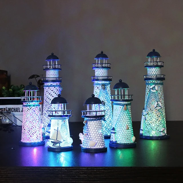 Indoor Led Lighthouse Lamps Small Night Light Mediterranean Style Indoor Led Lighthouse Lamps Small Night Light Mediterranean Style Iron Material Luminary For Bedroom Party Holiday