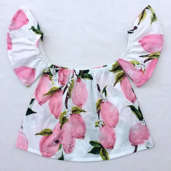 

summer lemon baby cute floral Style Off Shoulder Crop top flutter Sleeve Baby Girls Shirt Photo Props girls clothes baby shirt