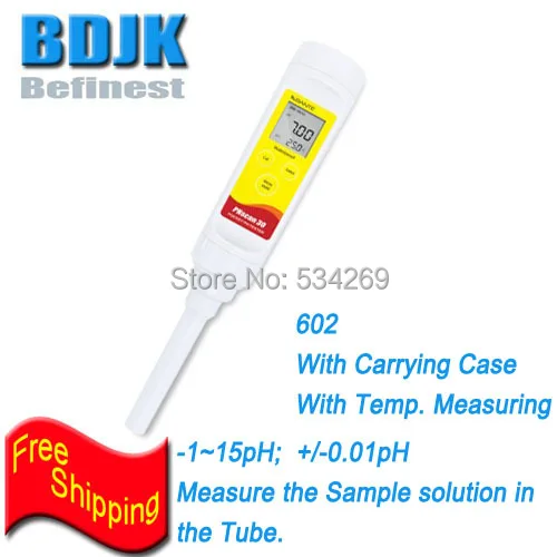 

Waterproof Ph Test -1~15pH Portable PH Meters Measuring Sample Solution in the Tube With Temperature Testing & Long PH Sensor
