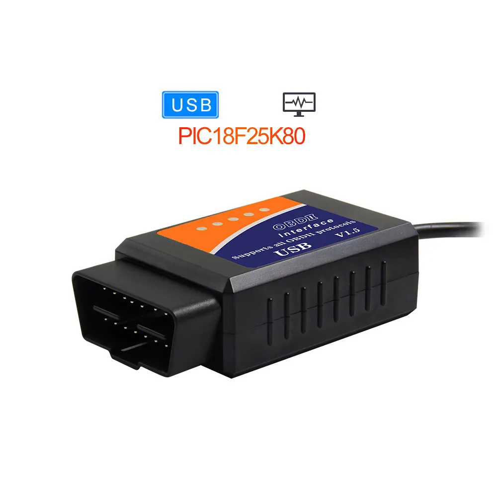 OBD2 сканер elm327 v1.5 USB PIC18F25K80 Автоматическая Диагностика сканер Код считыватель ELM 327 USB V1.5 для FORScan - Цвет: v1.5 With 25K80