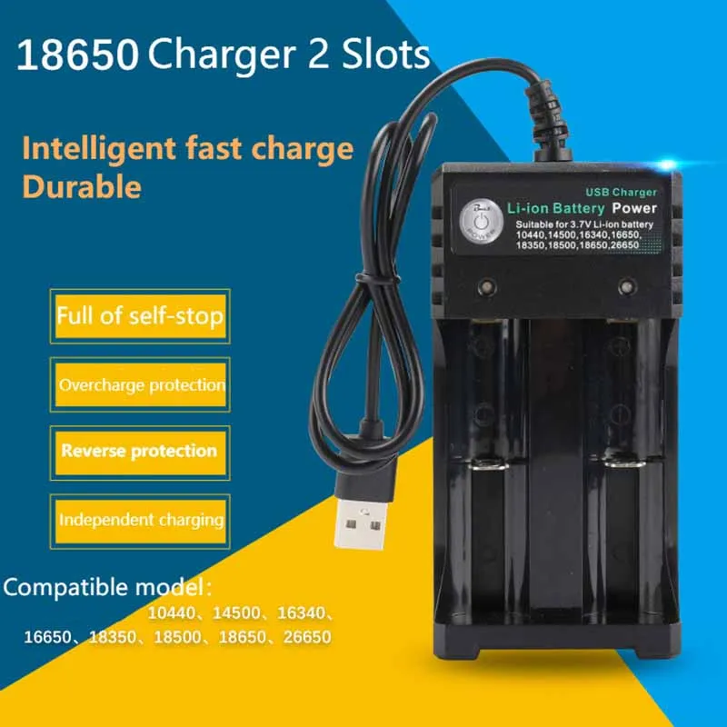 18650 Charger 2 slot Li-ion battery USB independent charging portable electronic cigarette battery 18350 16340 18500 charger