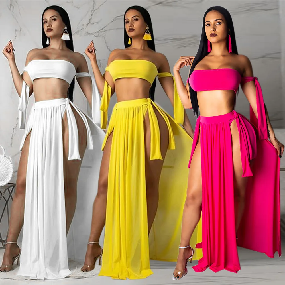 

Summer Sexy Womens Bandage Bikini Set Push Up Strapless Bra Swimsuit With Cover Ups 3 Pcs Bathing Suits Swimwear Beachwear