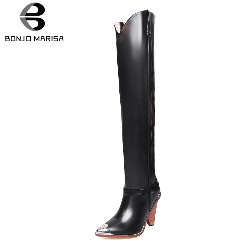 

BONJOMARISA Over The Knee Boots Woman Autumn Winter Fashion Strange High Heels Pointed Toe Ladies Boots Woman Big Size 34-44