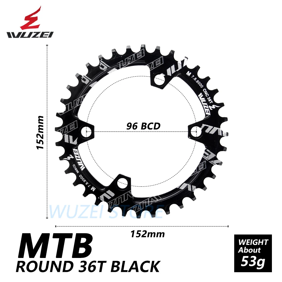 WUZEI BCD 96 мм круглая/Овальная велосипедная Звездочка MTB горная цепь колеса 32T 34T 36T для Shimano M7000 M8000 M9000 Кривошип - Цвет: Round Black 36T