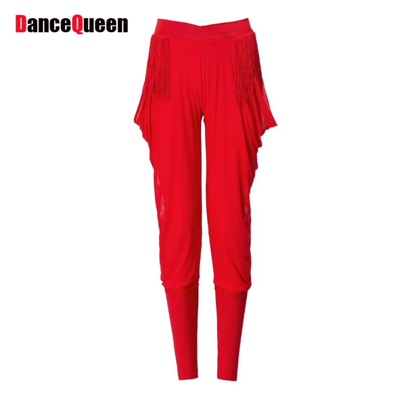 Classical Ladies Latin Dance Pants Black Colors Silk Fringe Pleated Pants Women Chacha/Rumba