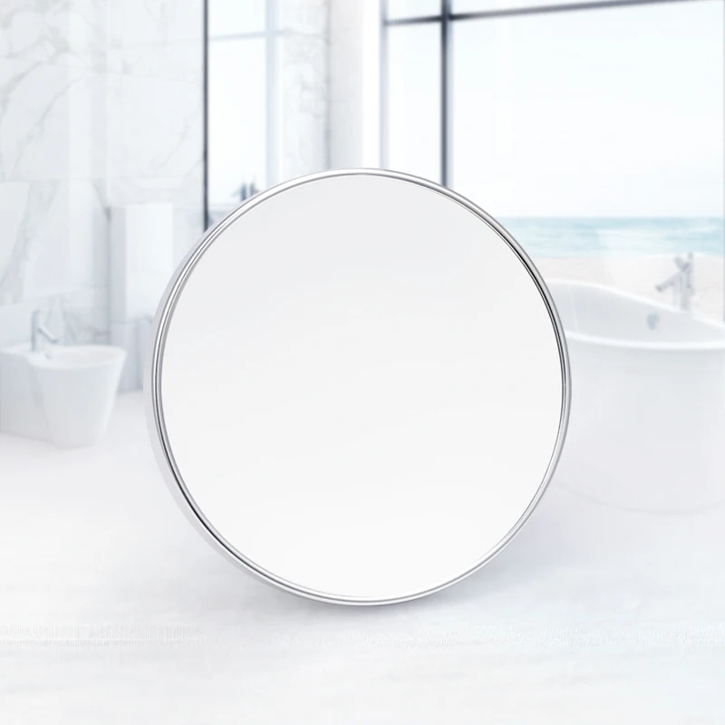 

ANHO Round Bathroom Sucker Makeup Mirror Suction Metal Frame Wall Mirror Toilet Wall Hanging Mirror with Free Nail